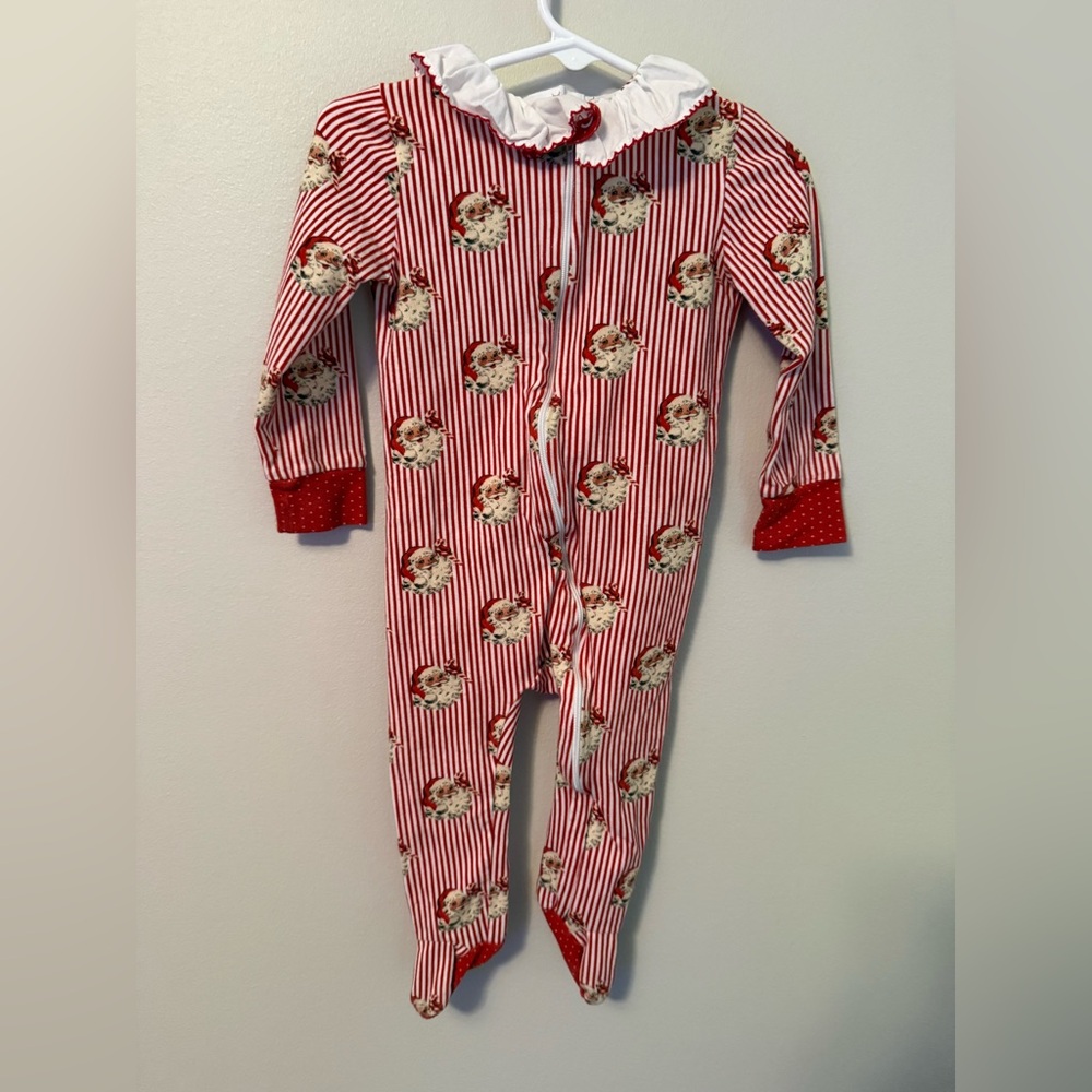 Sal & Pimenta Red Striped Santa Footsie Pajamas